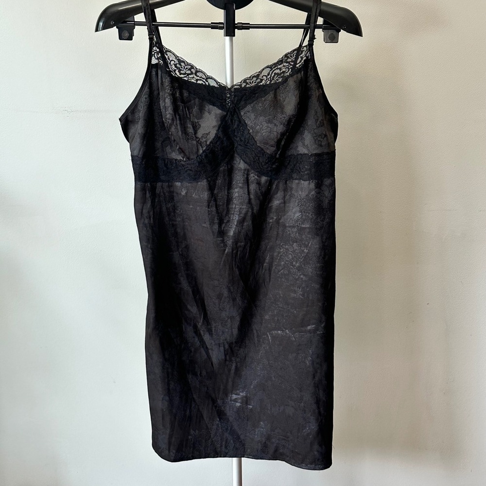 SHEIN Curve Slip Dress Women 2XL Black Lace Floral Jacquard Coquette Goth